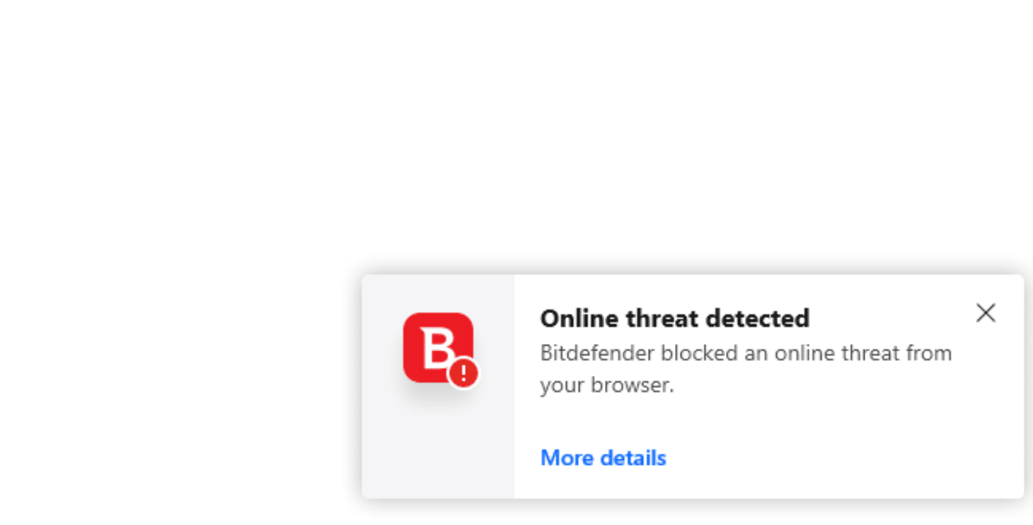 Bitdefender Online threat detected popup blocking the WordPress site