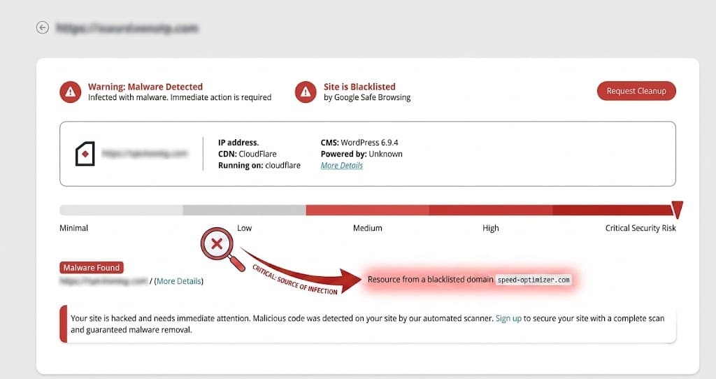 "Resource from a blacklisted domain speed-optimizer.com"